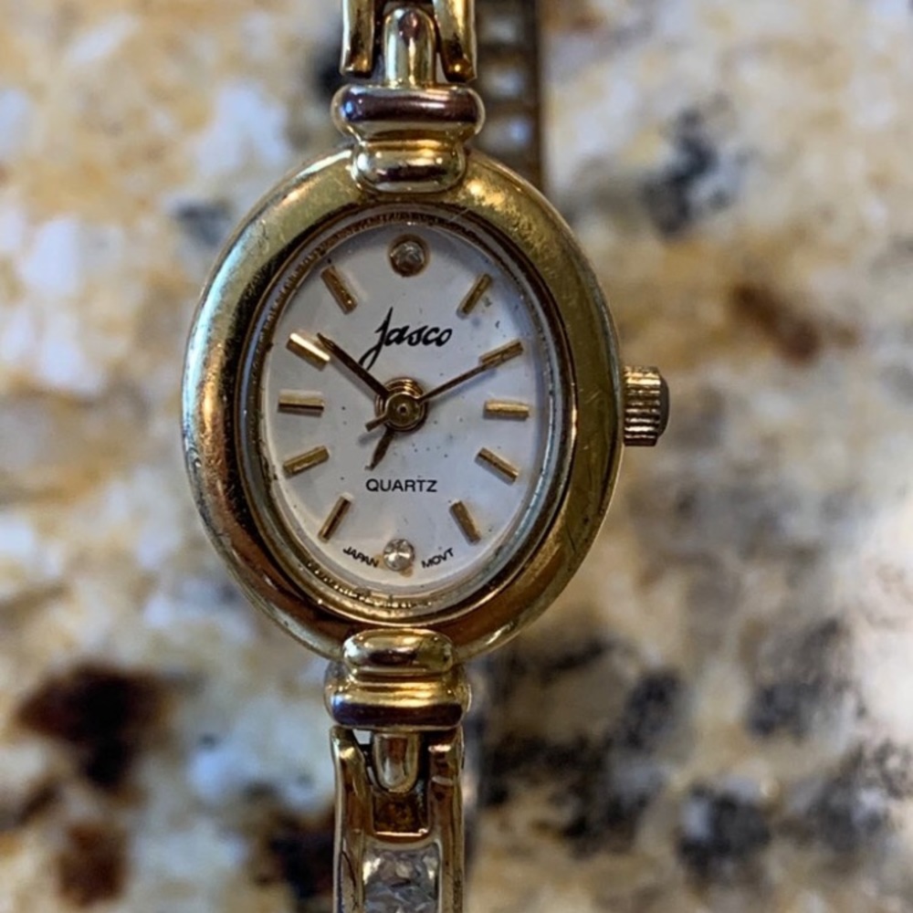 Jasco Crystal with Gold Over Sterling Band Watch